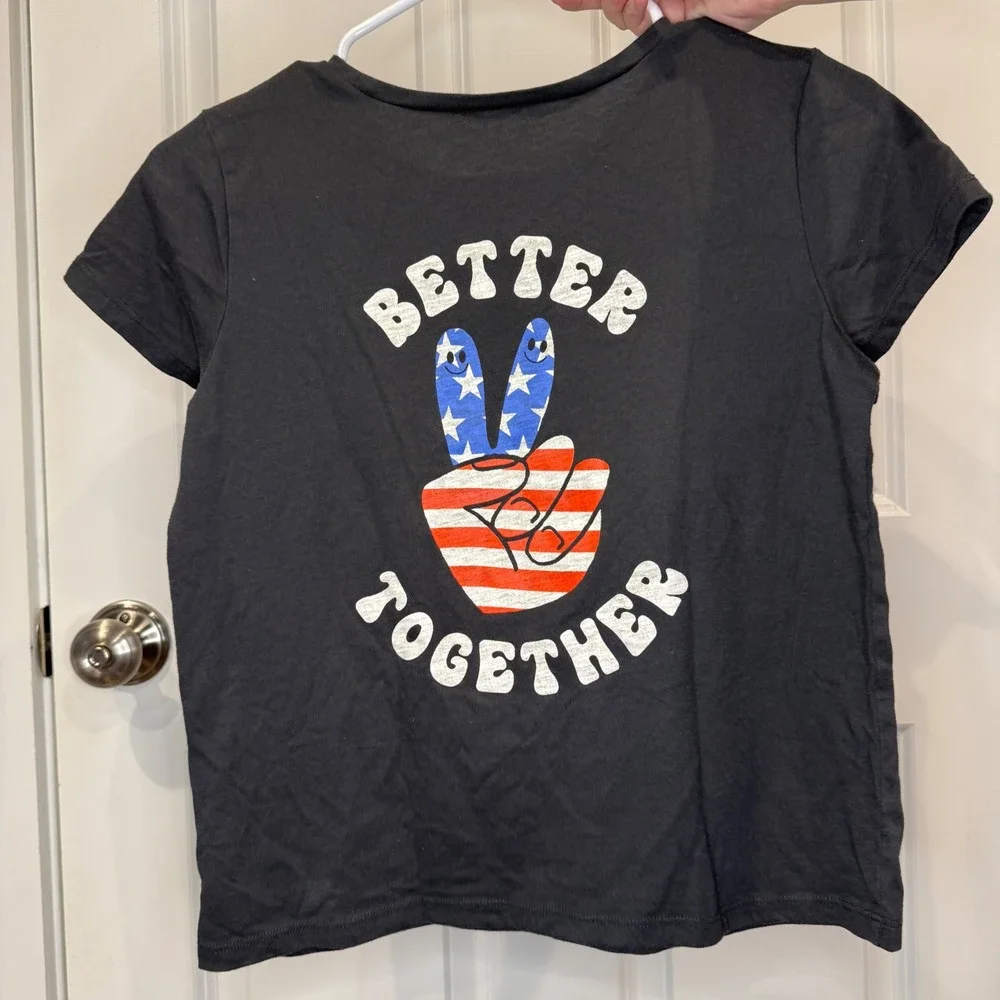 Old Navy Kids Size XL 14-16 Black‎ Peace Sign Patriotic Graphic T-Shirt